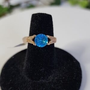 Gold Filled Ring with Simulated Blue Topaz Stone